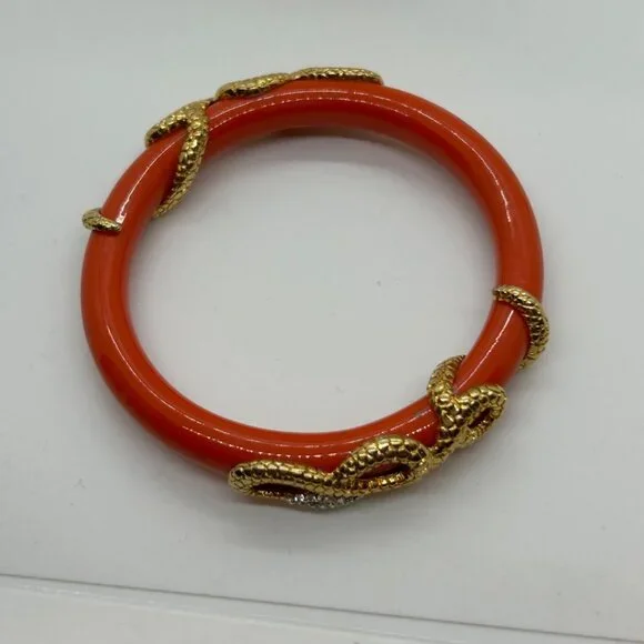 Coral Snake Bangle Bracelet Gold Snake Serpent Crystals Animal Wrap Statement - Picture 9 of 10